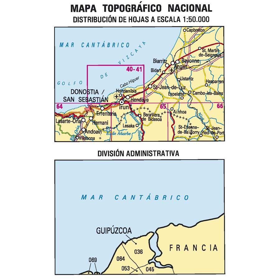 Carte topographique de l'Espagne n° 0040/41 - Irun | CNIG - 1/50 000 carte de randonnée CNIG