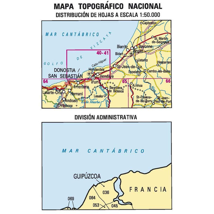 Carte topographique de l'Espagne - Irun, n° 0040/41 | CNIG - 1/50 000 carte pliée CNIG 