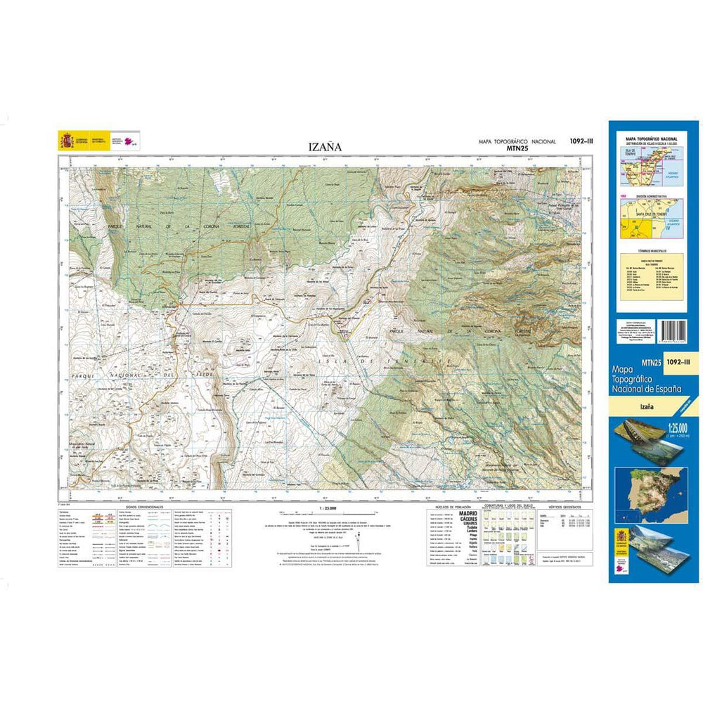 Carte topographique de l'Espagne - Izaña (Tenerife), n° 1092.3 | CNIG - 1/25 000 carte pliée CNIG 