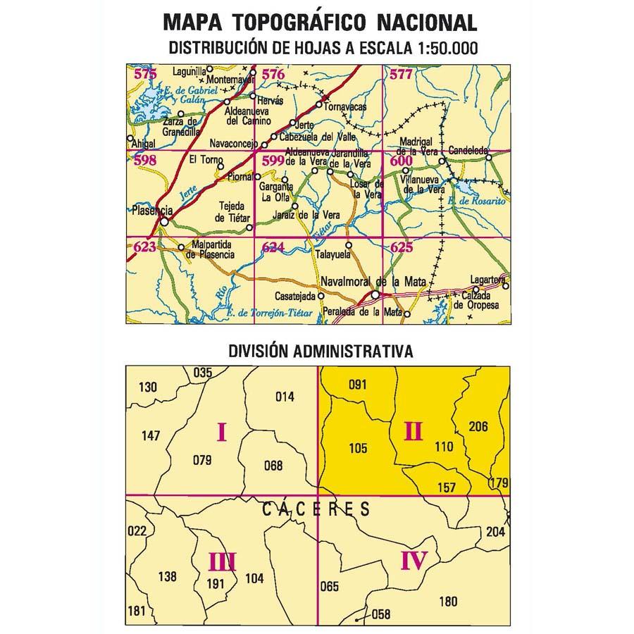 Carte topographique de l'Espagne n° 0599.2 - Jarandilla de la Vera | CNIG - 1/25 000 carte de randonnée CNIG