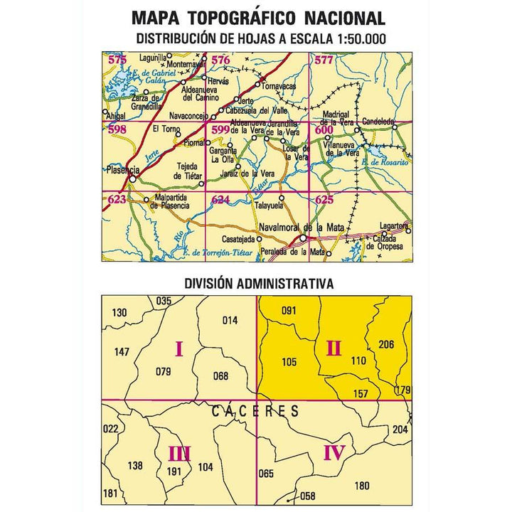 Carte topographique de l'Espagne - Jarandilla de la Vera, n° 0599.2 | CNIG - 1/25 000 carte pliée CNIG 