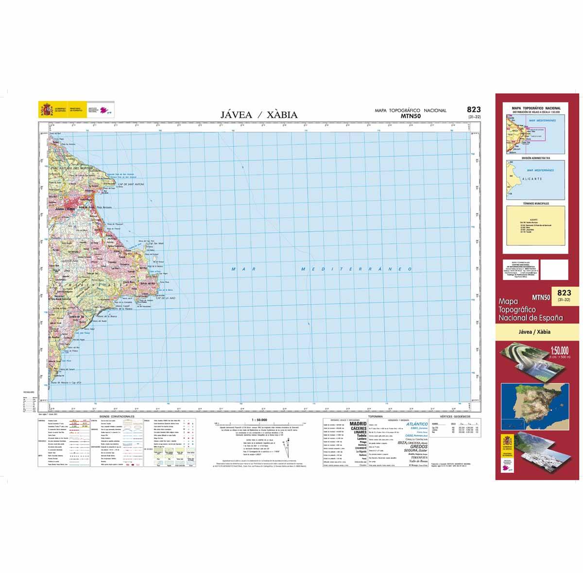 Carte topographique de l'Espagne n° 0823 - Jávea/Xàbia | CNIG - 1/50 000 carte de randonnée CNIG Default Title