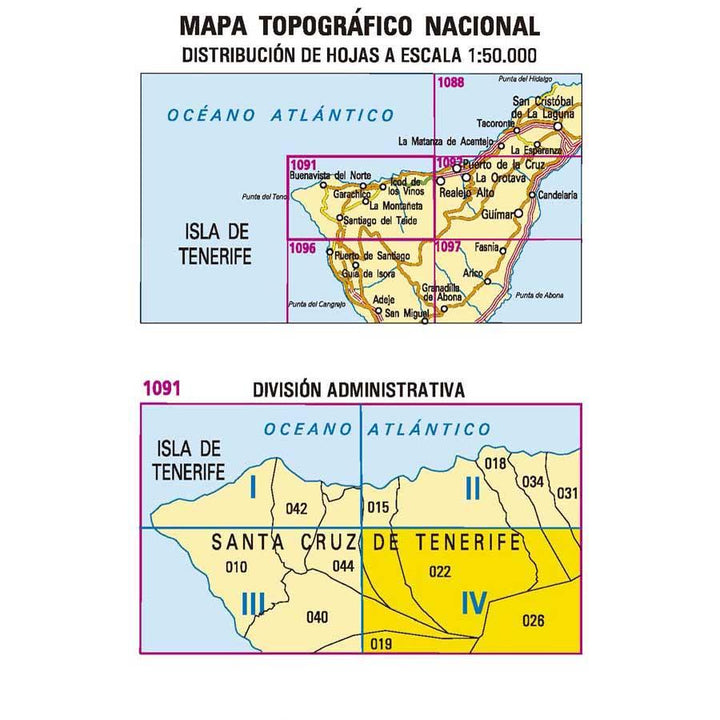 Carte topographique de l'Espagne - La Montañeta (Tenerife), n° 1091.4 | CNIG - 1/25 000 carte pliée CNIG 