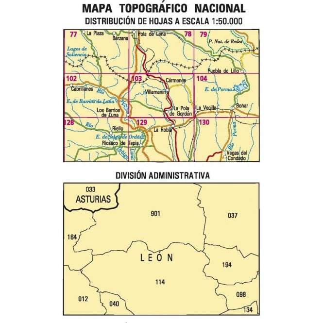 Carte topographique de l'Espagne n° 0103 - La Pola de Gordón | CNIG - 1/50 000 carte de randonnée CNIG