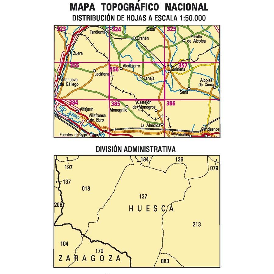Carte topographique de l'Espagne n° 0356 - Lanaja | CNIG - 1/50 000 carte de randonnée CNIG
