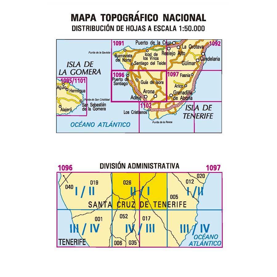 Carte topographique de l'Espagne n° 1096.2/1097.1 - Las Nieves (Tenerife) | CNIG - 1/25 000 carte de randonnée CNIG