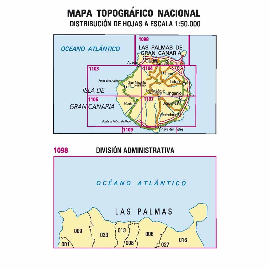 Carte topographique de l'Espagne n° 1098 - Las Palmas de Gran Canaria (Gran Canaria) | CNIG - 1/50 000 carte de randonnée CNIG