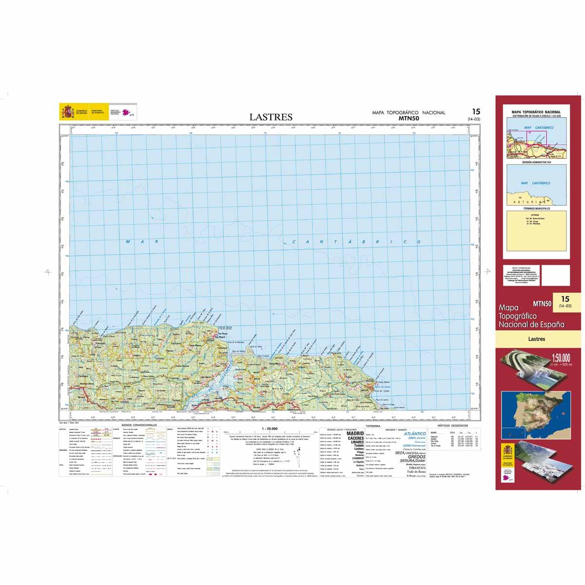 Carte topographique de l'Espagne n° 0015 - Lastres | CNIG - 1/50 000 carte de randonnée CNIG Default Title