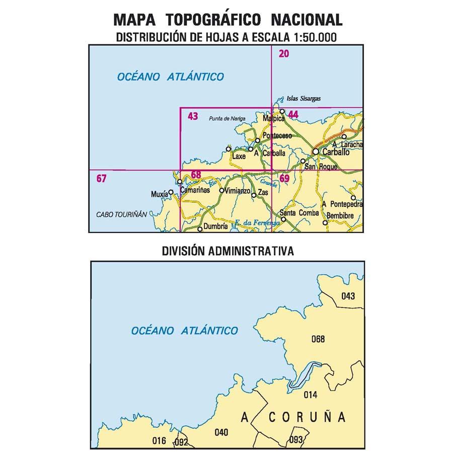 Carte topographique de l'Espagne n° 0043 - Laxe | CNIG - 1/50 000 carte de randonnée CNIG