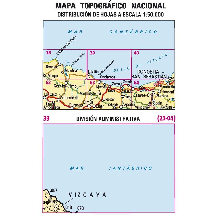 Carte topographique de l'Espagne n° 0039 - Lekeitio | CNIG - 1/50 000 carte de randonnée CNIG