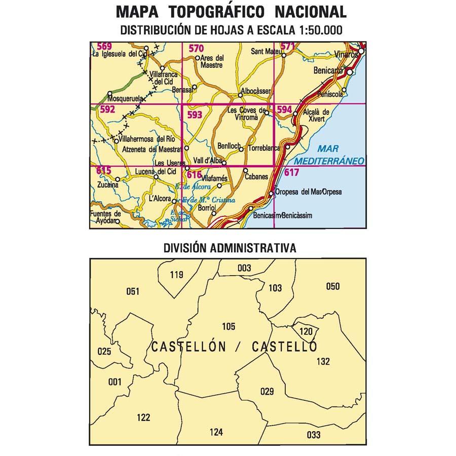 Carte topographique de l'Espagne n° 0593 - Les Coves de Vinromà | CNIG - 1/50 000 carte de randonnée CNIG