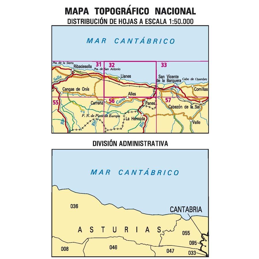 Carte topographique de l'Espagne n° 0032 - Llanes | CNIG - 1/50 000 carte de randonnée CNIG