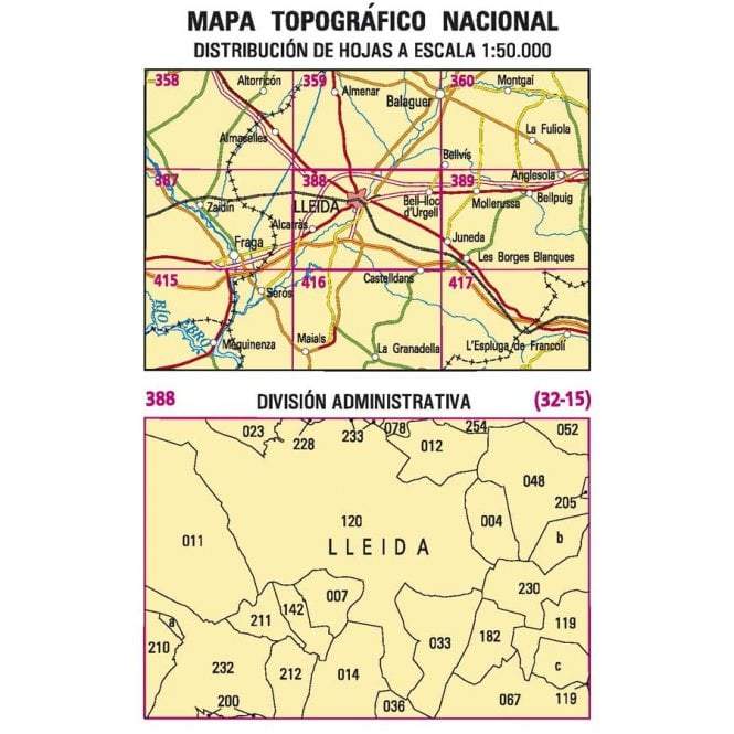 Carte topographique de l'Espagne n° 0388 - Lleida | CNIG - 1/50 000 carte de randonnée CNIG