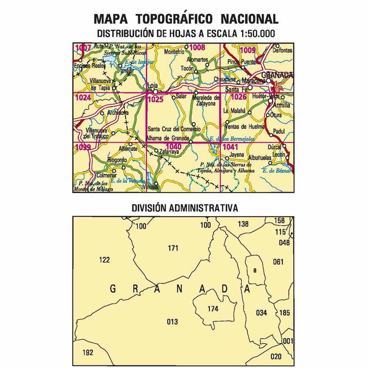 Carte topographique de l'Espagne - Loja, n° 1025 | CNIG - 1/50 000 carte pliée CNIG 