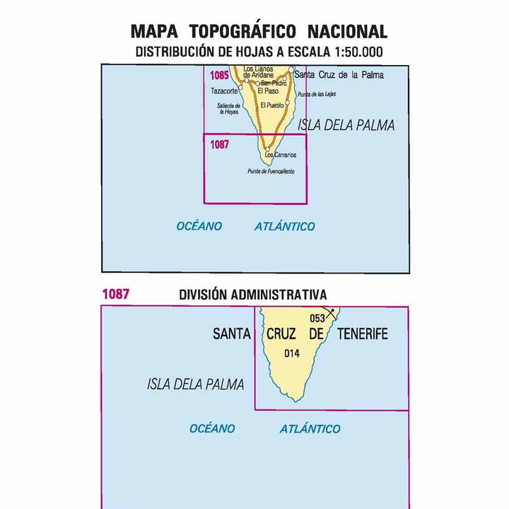 Carte topographique de l'Espagne - Los Canarios (La Palma), n° 1087 | CNIG - 1/50 000 carte pliée CNIG 
