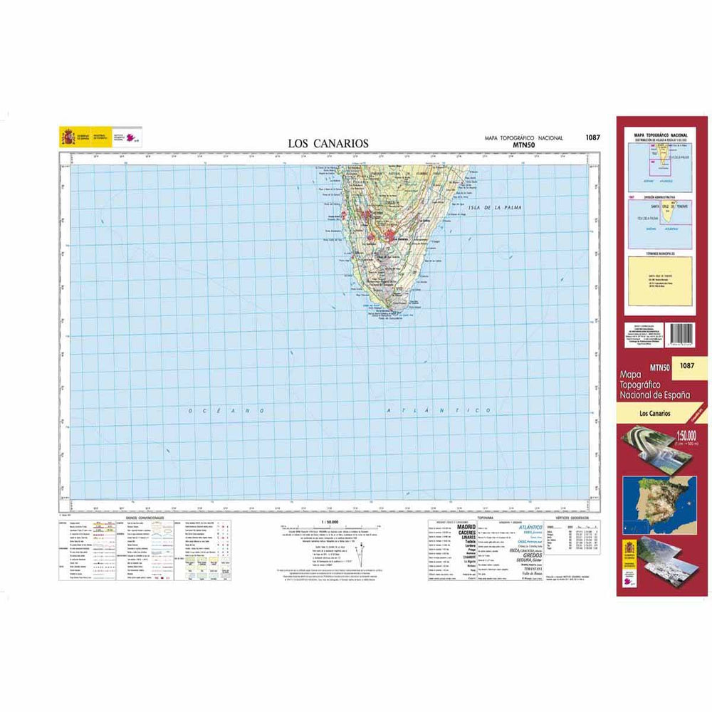 Carte topographique de l'Espagne - Los Canarios (La Palma), n° 1087 | CNIG - 1/50 000 carte pliée CNIG 