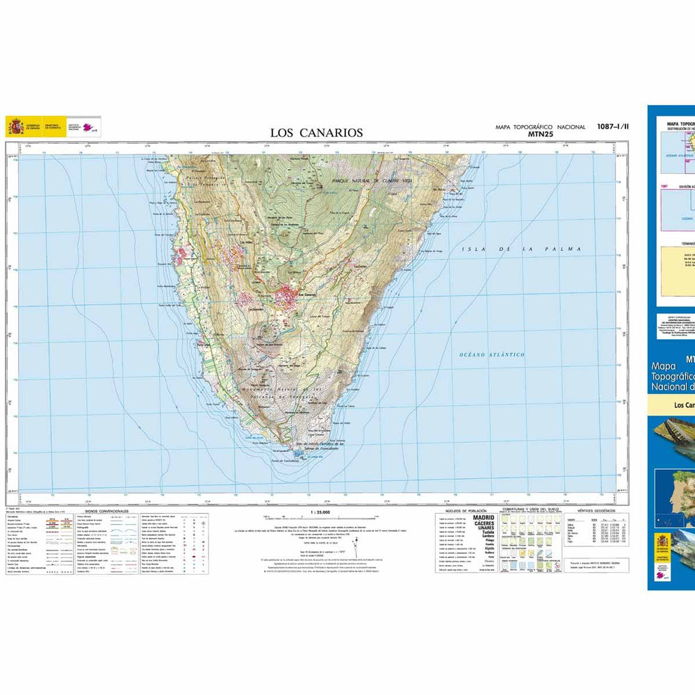 Carte topographique de l'Espagne - Los Canarios (La Palma), n° 1087.1/2 | CNIG - 1/25 000 carte pliée CNIG 