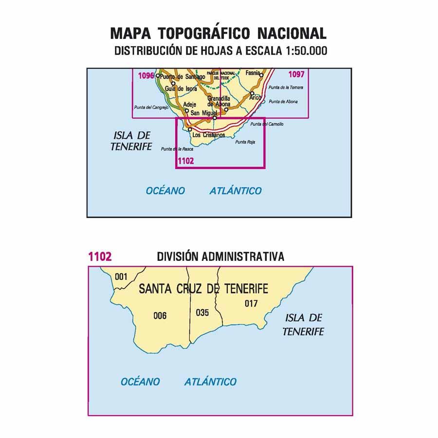 Carte topographique de l'Espagne - Los Cristianos (Tenerife), n° 1102 | CNIG - 1/50 000 carte pliée CNIG 