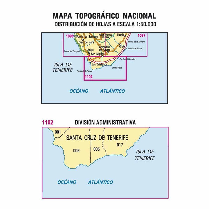Carte topographique de l'Espagne - Los Cristianos (Tenerife), n° 1102 | CNIG - 1/50 000 carte pliée CNIG 