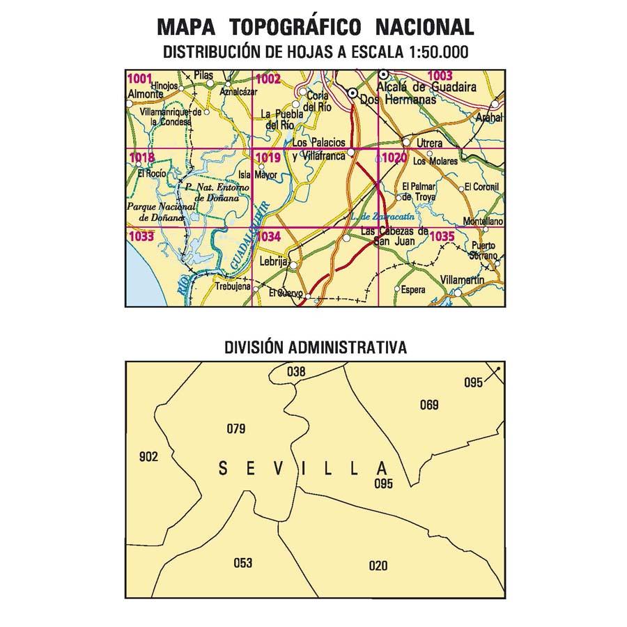 Carte topographique de l'Espagne n° 1019 - Los Palacios y Villafranca | CNIG - 1/50 000 carte de randonnée CNIG
