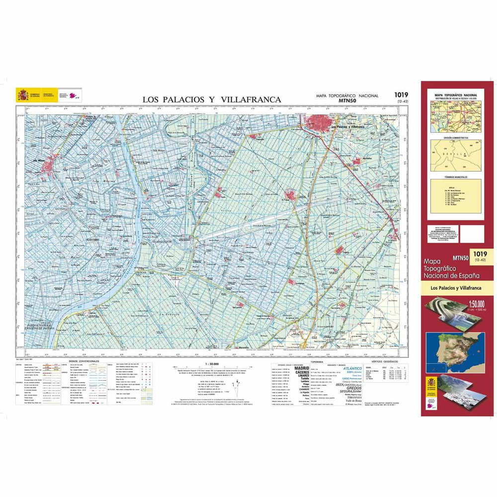 Carte topographique de l'Espagne - Los Palacios y Villafranca, n° 1019 | CNIG - 1/50 000 carte pliée CNIG 