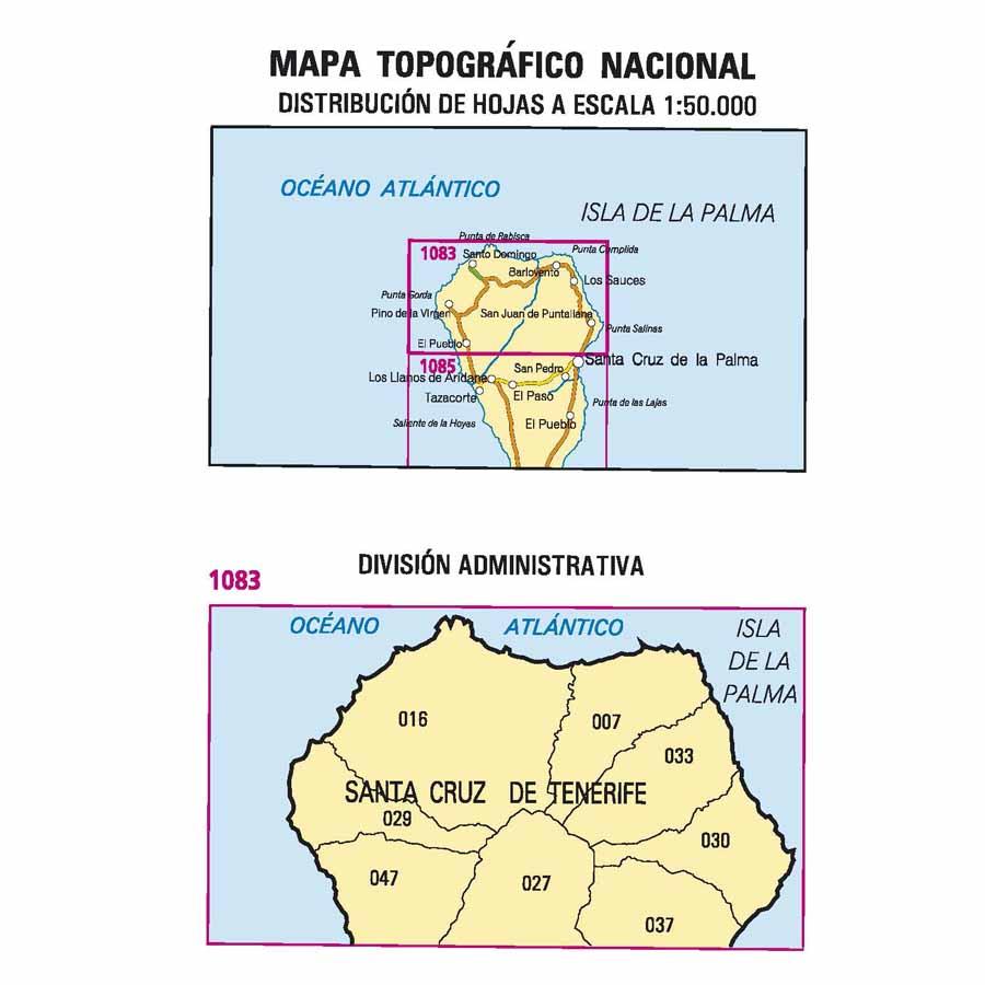 Carte topographique de l'Espagne - Los Sauces (La Palma), n° 1083 | CNIG - 1/50 000 carte pliée CNIG 