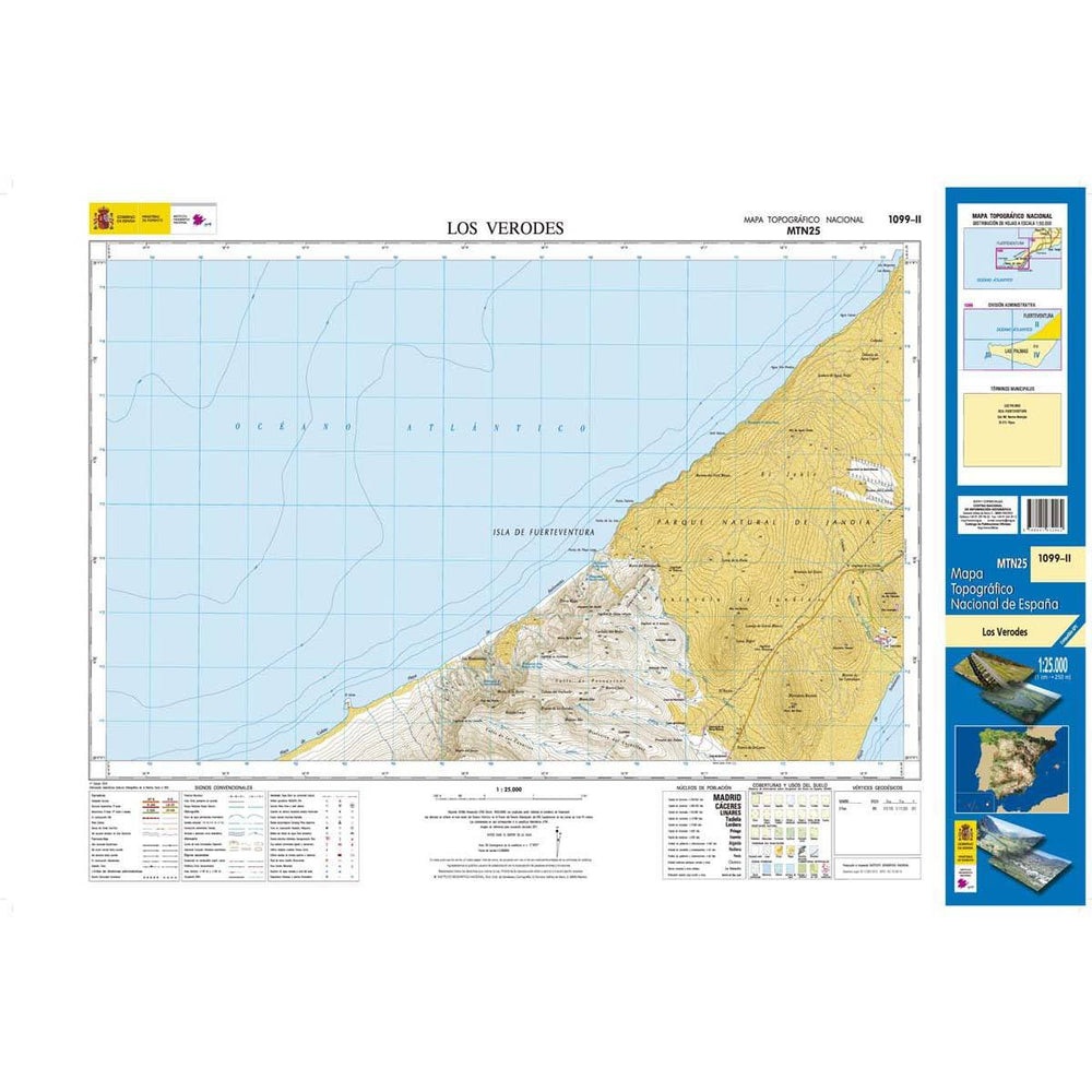 Carte topographique de l'Espagne - Los Verodes (Fuerteventura), n° 1099.2 | CNIG - 1/25 000 carte pliée CNIG 