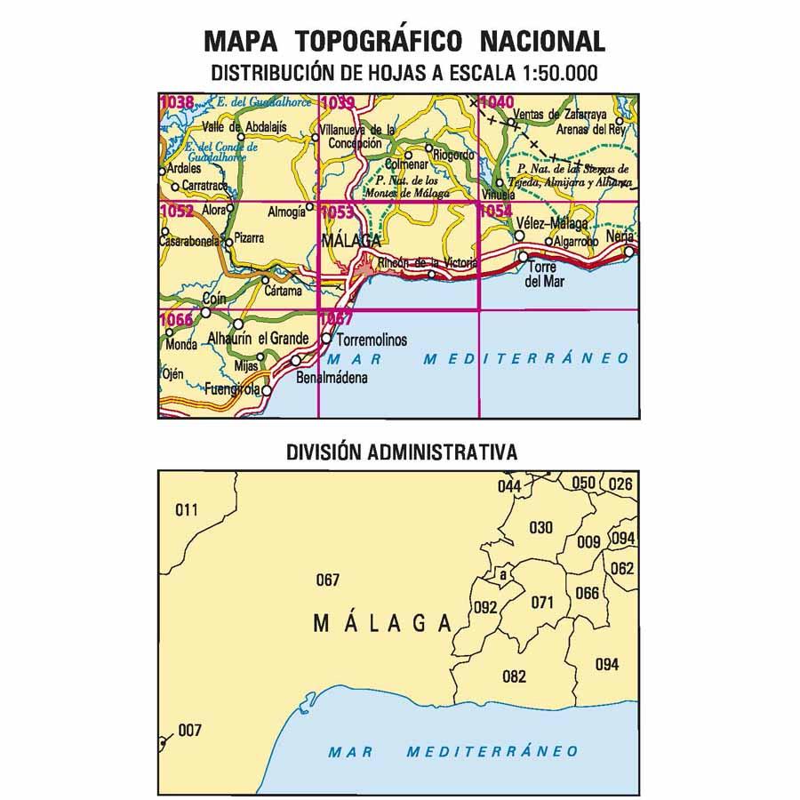 Carte topographique de l'Espagne - Malaga, n° 1053 | CNIG - 1/50 000 carte pliée CNIG 
