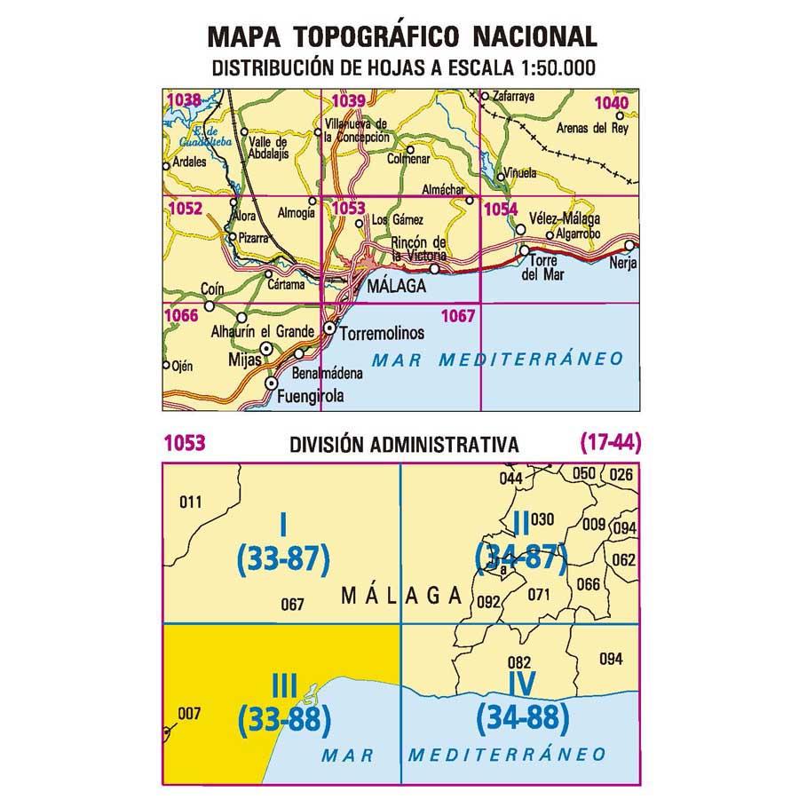 Carte topographique de l'Espagne n° 1053.3 - Málaga | CNIG - 1/25 000 carte de randonnée CNIG