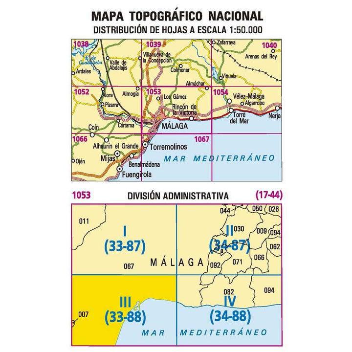 Carte topographique de l'Espagne - Málaga, n° 1053.3 | CNIG - 1/25 000 carte pliée CNIG 