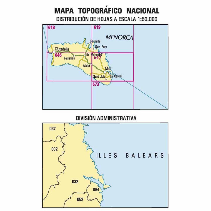 Carte topographique de l'Espagne - Maó (Minorque), n° 0647 | CNIG - 1/50 000 carte pliée CNIG 
