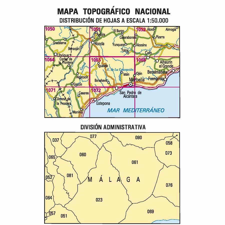 Carte topographique de l'Espagne n° 1065 - Marbella | CNIG - 1/50 000 carte de randonnée CNIG