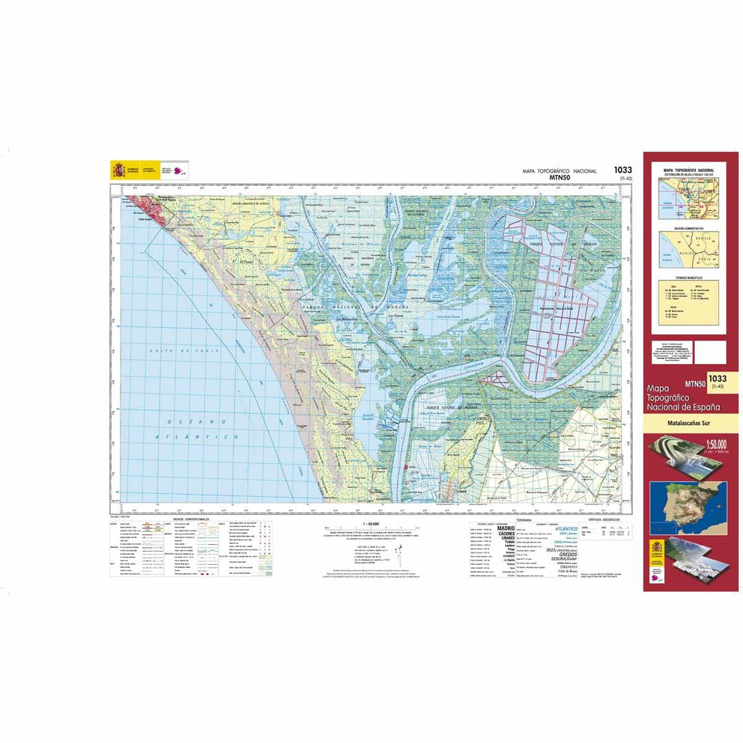 Carte topographique de l'Espagne - Matalascañas Sur, n° 1033 | CNIG - 1/50 000 carte pliée CNIG 