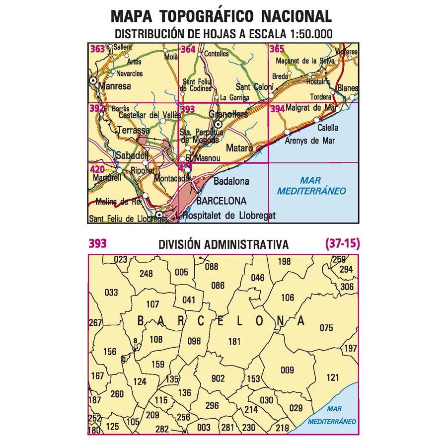 Carte topographique de l'Espagne n° 0393 - Mataró | CNIG - 1/50 000 carte de randonnée CNIG