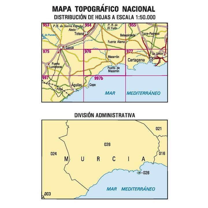 Carte topographique de l'Espagne - Mazarrón, n° 0976 | CNIG - 1/50 000 carte pliée CNIG 