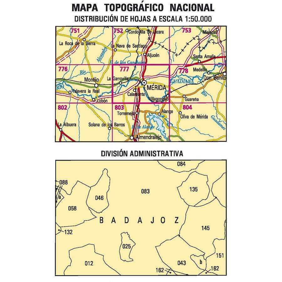 Carte topographique de l'Espagne n° 0777 - Mérida | CNIG - 1/50 000 carte de randonnée CNIG