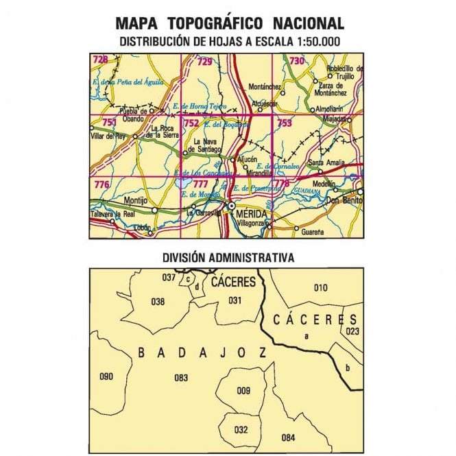 Carte topographique de l'Espagne n° 0752 - Mirandilla | CNIG - 1/50 000 carte de randonnée CNIG