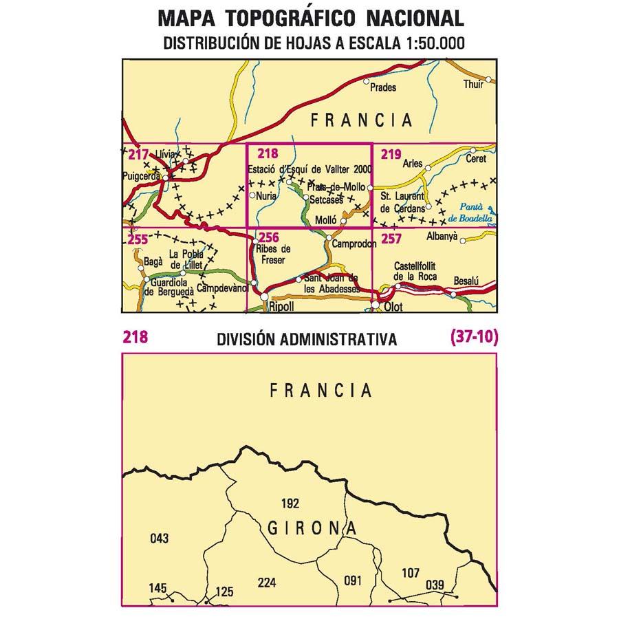 Carte topographique de l'Espagne n° 0218 - Molló | CNIG - 1/50 000 carte de randonnée CNIG