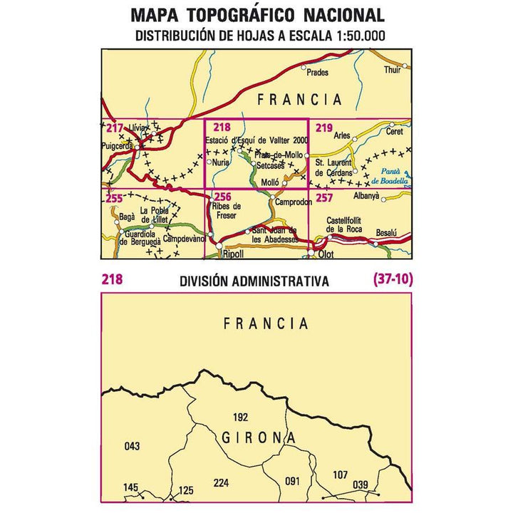 Carte topographique de l'Espagne - Molló, n° 0208 | CNIG - 1/50 000 carte pliée CNIG 