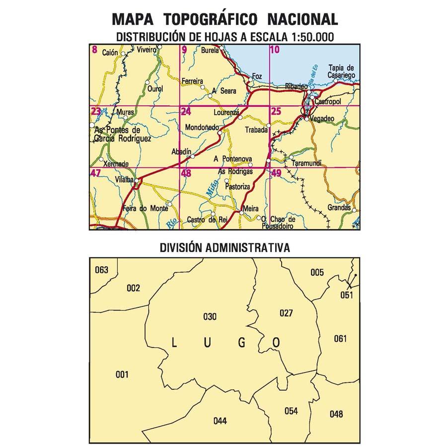 Carte topographique de l'Espagne n° 0024 - Mondoñedo | CNIG - 1/50 000 carte de randonnée CNIG