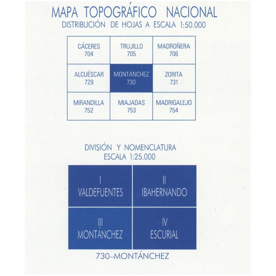 Carte topographique de l'Espagne n° 0730.3 - Montánches | CNIG - 1/25 000 carte de randonnée CNIG