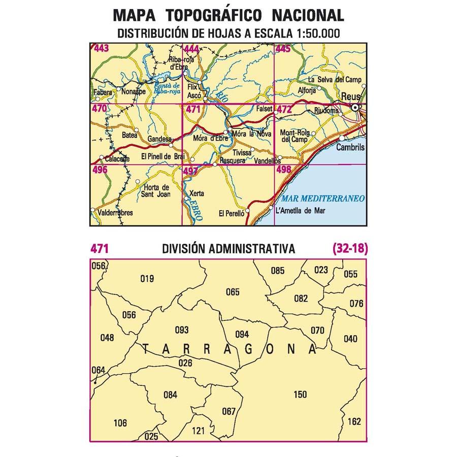 Carte topographique de l'Espagne n° 0471 - Móra d'Ebre | CNIG - 1/50 000 carte de randonnée CNIG