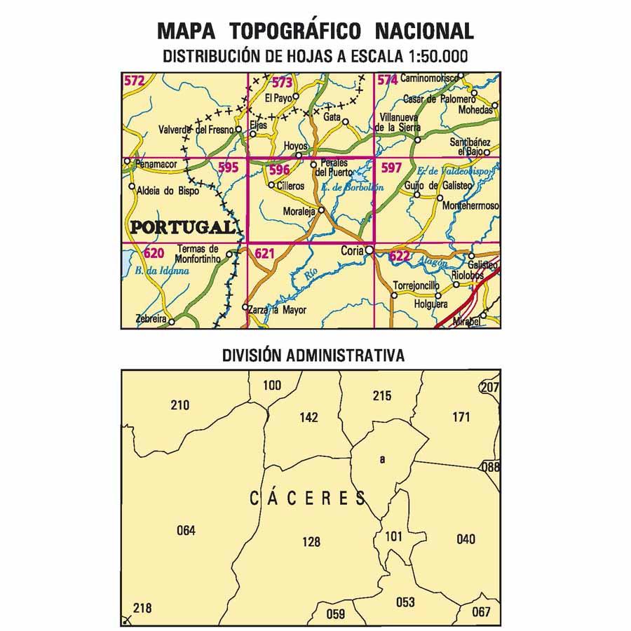 Carte topographique de l'Espagne n° 0596 - Moraleja | CNIG - 1/50 000 carte de randonnée CNIG