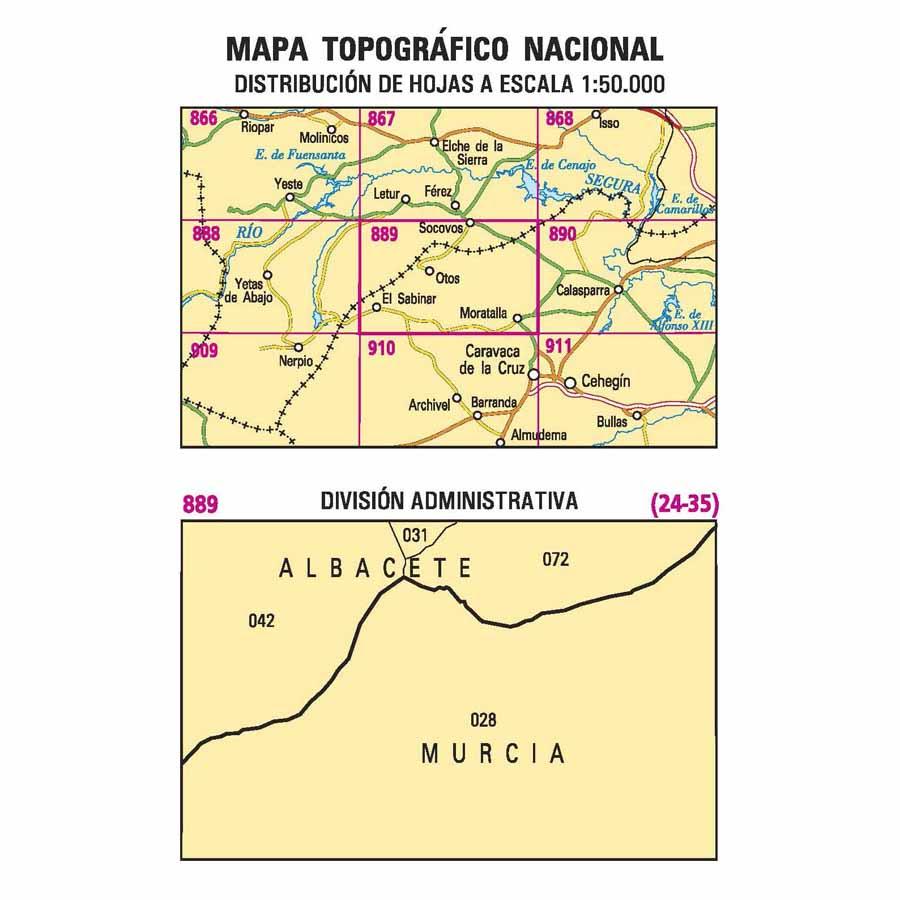 Carte topographique de l'Espagne n° 0889 - Moratalla | CNIG - 1/50 000 carte de randonnée CNIG