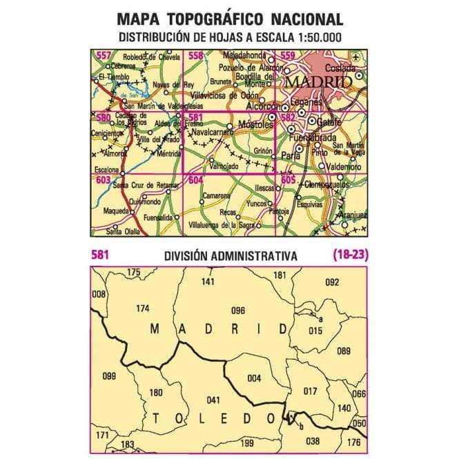 Carte topographique de l'Espagne n° 0581 - Móstoles | CNIG - 1/50 000 carte de randonnée CNIG