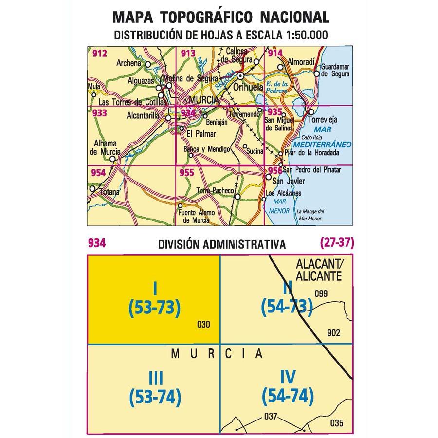 Carte topographique de l'Espagne - Murcia, n° 0934.1 | CNIG - 1/25 000 carte pliée CNIG 