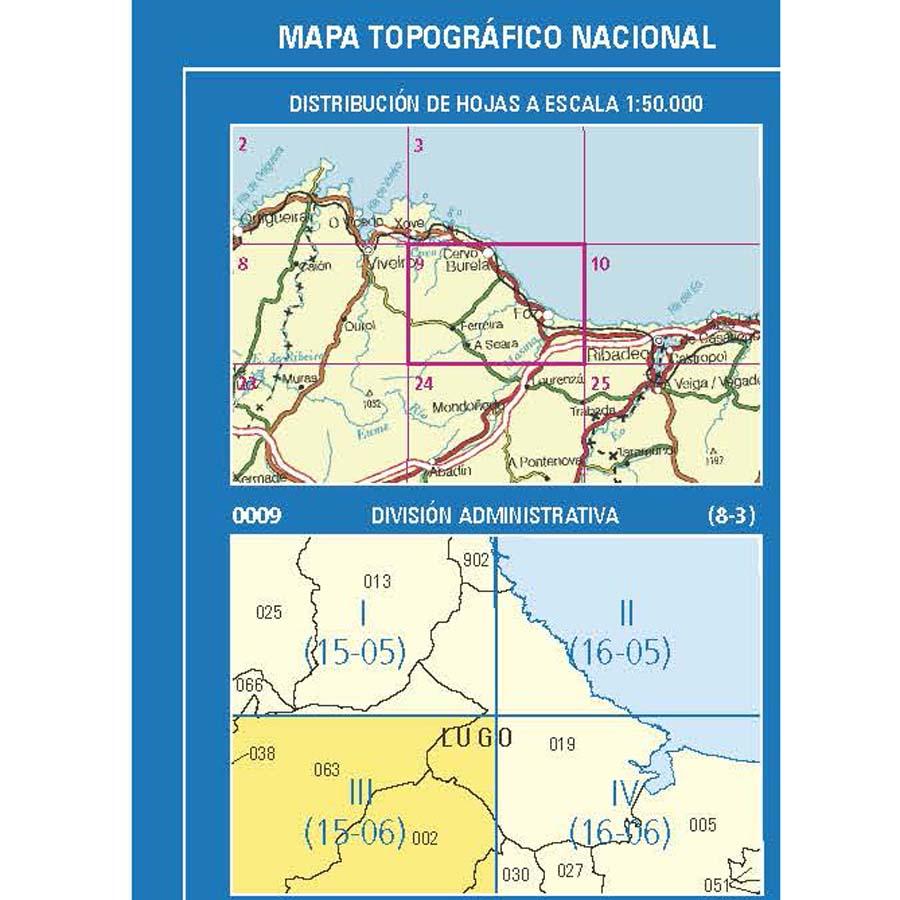 Carte topographique de l'Espagne n° 0009.3 - Ferreira | CNIG - 1/25 000 carte de randonnée CNIG