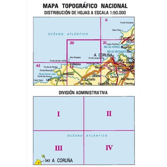 Carte topographique de l'Espagne n° 0020.3 - Illas Sisargas | CNIG - 1/25 000 carte de randonnée CNIG