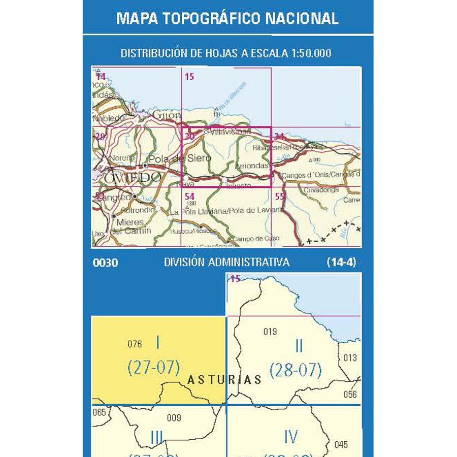 Carte topographique de l'Espagne n° 0030.1 - Villaviciosa | CNIG - 1/25 000 carte de randonnée CNIG