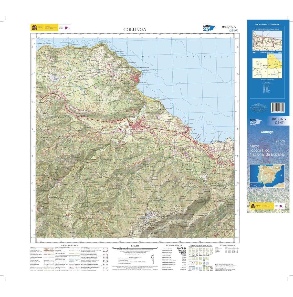 Carte topographique de l'Espagne n° 0030.2/15-4 - Colunga | CNIG - 1/25 000 carte de randonnée CNIG